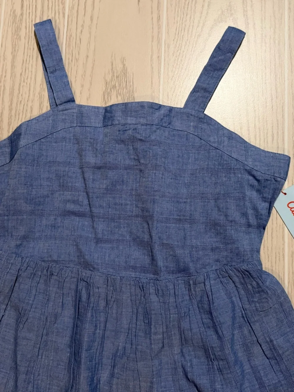 Cat‎ & Jack Blue Cotton Dress Girls XXL 18 Bow Back Ruffle Hem NWT